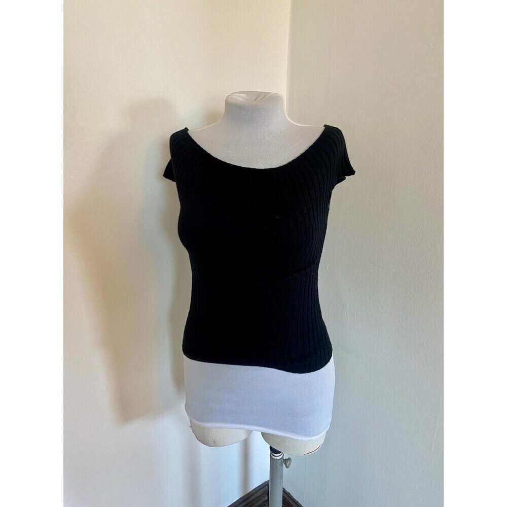 Commense Black Short Sleeve Ribbed Short Sleeve Sweater Top Off Shoulder Med